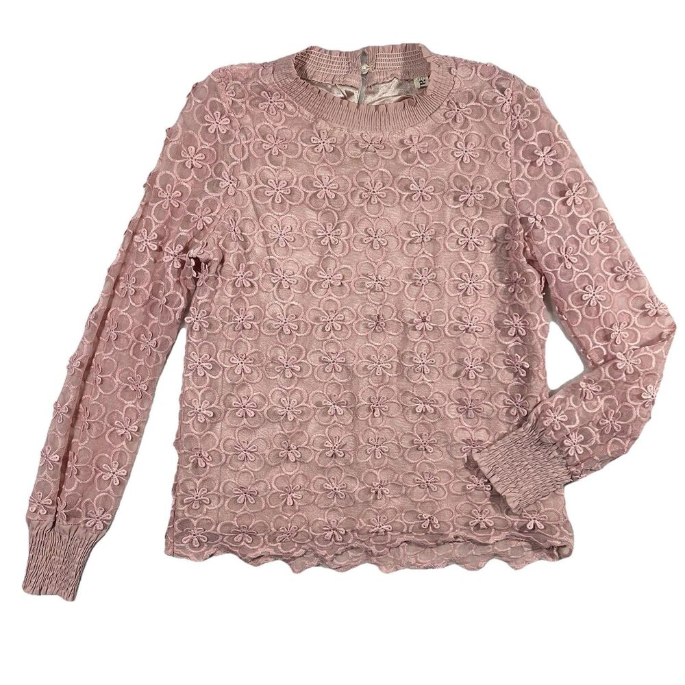 Olrain Coquette Floral Sheer LongSleeve Blouse XXL Juniors Stretchy Cuffs Spring